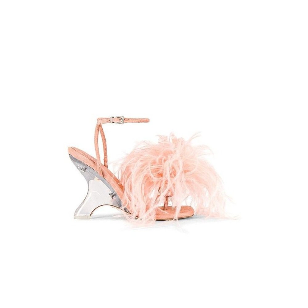 Jeffrey Campbell Flirt-Alot Feather Sandal Peach Clear Women's Size 8 - Picture 1 of 12